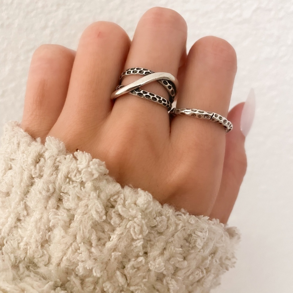 925 Sterling Silver Textured Ring Band Stackable Dainty Ring Hammered Ring